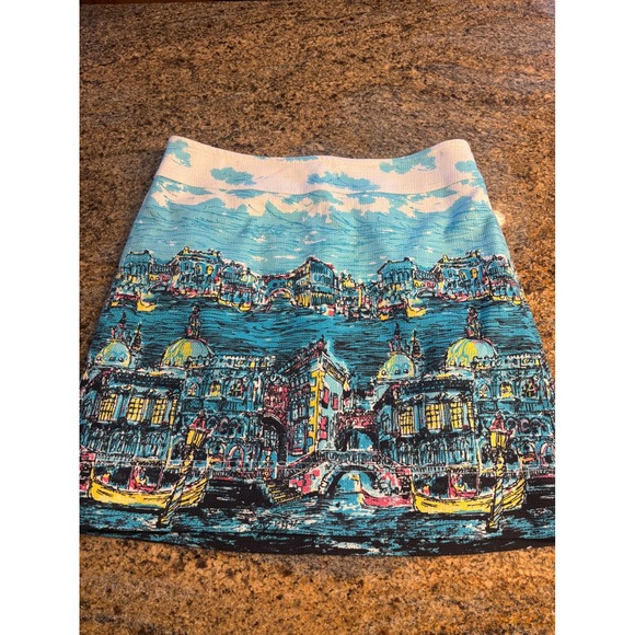 Talbots Dresses & Skirts - Talbots Venice Canal Print A-Line Skirt Women Size 12 Blue Yellow Pink